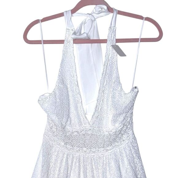 Free People Women's White So Sweetly Crochet Halter Neck Dress side zip - Picture 6 of 12